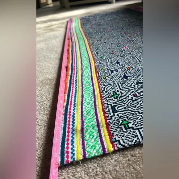 Colorful Peruvian shipibo hand embroidered Geometric Patterned Textile